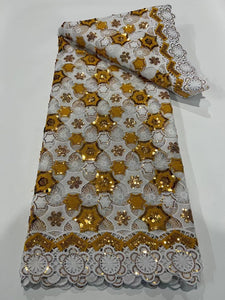 Latest French Milk Silk Sequins Lace Fabric Guipure Cord Fabric-FrenzyAfricanFashion.com