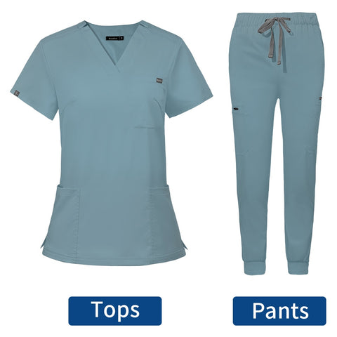 Image of Hospital Doctor Nursing Uniform Women Wholesale Casual Short Sleeved V-neck Jogger Suits Nurse Pharmacy Working Medical Uniforms-FrenzyAfricanFashion.com