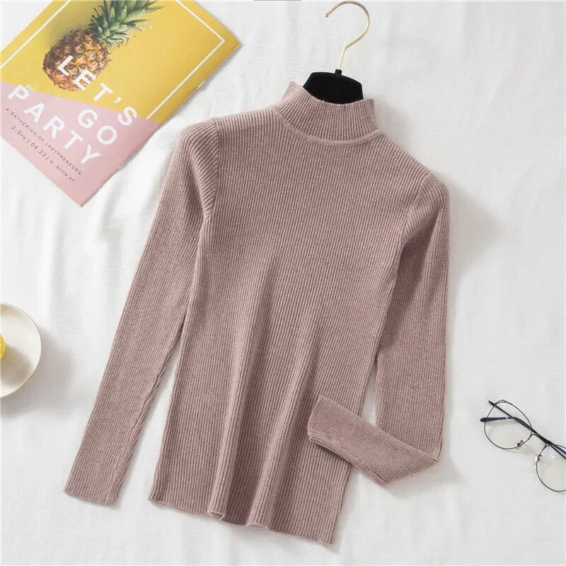 Women Sweater Turtleneck Knitted Long Sleeve Winter Black Pullover-FrenzyAfricanFashion.com