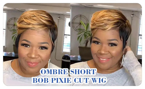 Image of Short Straight Pixie Cut Hair Bob Wig Honey Gold Woman-FrenzyAfricanFashion.com