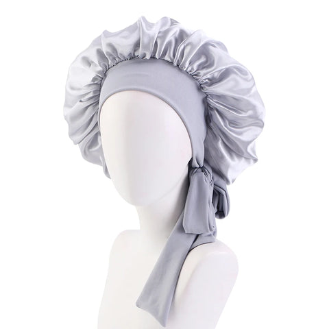 Image of Satin Solid Sleeping Hat with Stretchy Tie Band Elastic Night Shower Cap Adjustable Hair Head Cover Bonnet turban-FrenzyAfricanFashion.com