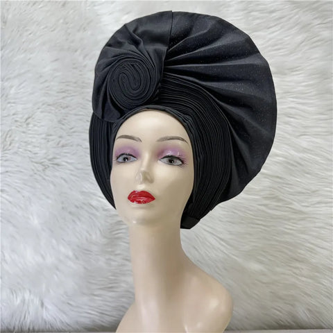 Image of Nigerian gel headgear, with stone bead, already made auto, turban, afro aso ebi gel aso oke, wide brim headgear 7L031502-FrenzyAfricanFashion.com