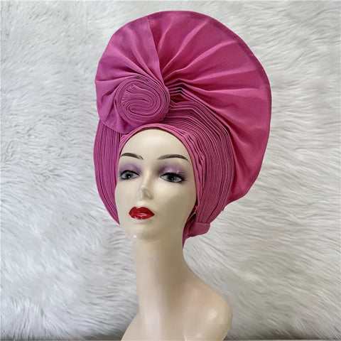 Image of Nigerian gel headgear, with stone bead, already made auto, turban, afro aso ebi gel aso oke, wide brim headgear 7L031502-FrenzyAfricanFashion.com