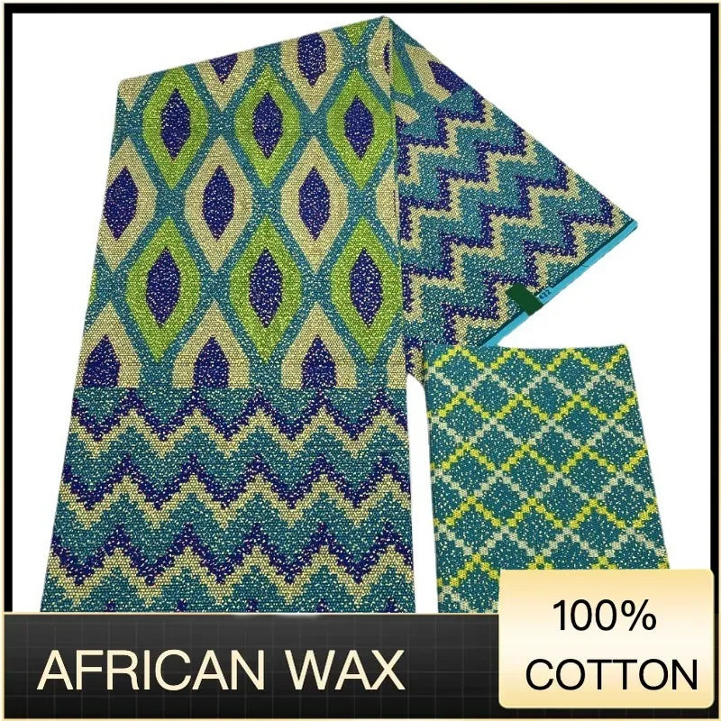 Ankara African Fabric kente gold Real Wax Dress Craft DIY Cotton 4+2yards-FrenzyAfricanFashion.com