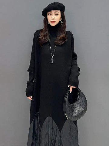 Image of Turtleneck Dress For Women A-line Full Sleeve Robe-FrenzyAfricanFashion.com