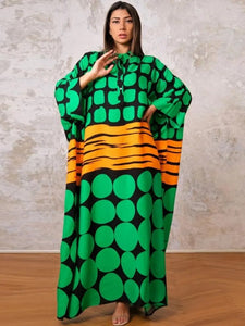 Maxi Dress Batwing Sleeve Tunic Spring Autumn Beach Dress Kaftan Cover-ups-FrenzyAfricanFashion.com