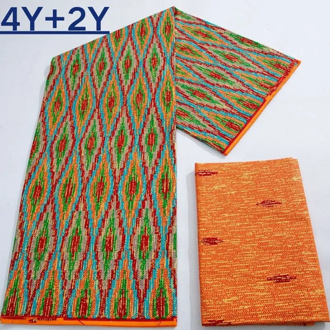 Image of Green Kente Fabric Real Ankara Wax Lace Cotton 6 Yards for Women Party Dress-FrenzyAfricanFashion.com