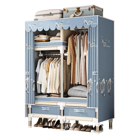 Image of Spacious & Durable Stainless Steel Wardrobe with Dustproof Cover: Ideal Organizer for Bedroom, Dorm, Home-FrenzyAfricanFashion.com