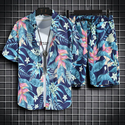 Image of Beach Clothes For Men 2 Piece Set Quick Dry Hawaiian Shirt and Shorts Set Men Fashion Clothing Printing Casual Outfits Summer-FrenzyAfricanFashion.com