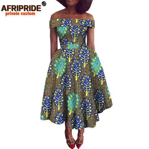 Image of Women Print Off Shoulder Traditional African Clothing Strapless Dress Ankara-FrenzyAfricanFashion.com