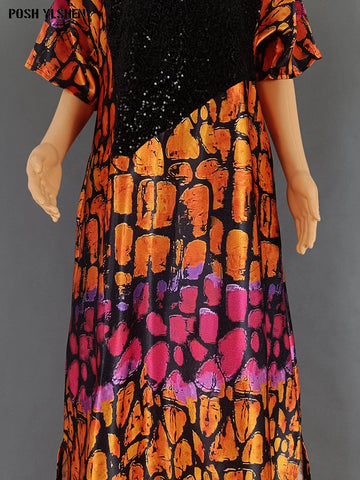 Image of Plus Size Abaya African Dresses Women Sequins Caftan Long Maxi Lenis-FrenzyAfricanFashion.com