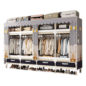 Spacious & Durable Stainless Steel Wardrobe with Dustproof Cover: Ideal Organizer for Bedroom, Dorm, Home-FrenzyAfricanFashion.com