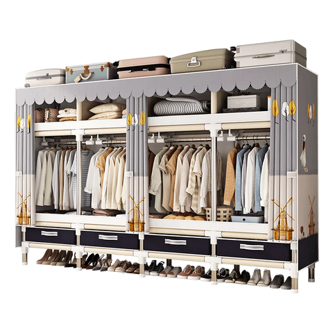 Image of Spacious & Durable Stainless Steel Wardrobe with Dustproof Cover: Ideal Organizer for Bedroom, Dorm, Home-FrenzyAfricanFashion.com