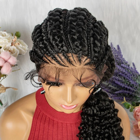 Image of Synthetic Lace Front Cornrow Braids Wigs 28 Inch Double Dutch Braids Handmade Twist Braided Wigs with Baby Hair-FrenzyAfricanFashion.com