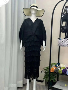 New Maxi Pleated Women V-Neck Batwing Sleeve Evening Party Dresses-FrenzyAfricanFashion.com