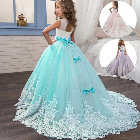 Image of Girls Lace Long Prom Gowns Bridesmaid Kids Dresses-FrenzyAfricanFashion.com