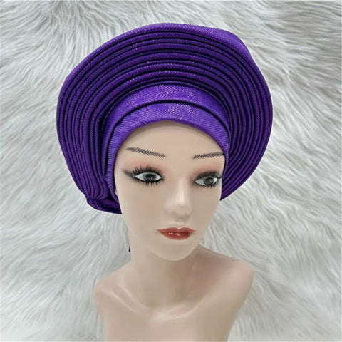 Image of Nigerian gel headgear, with stone bead, already made auto, turban, afro aso ebi gel aso oke, wide brim headgear 7L031502-FrenzyAfricanFashion.com