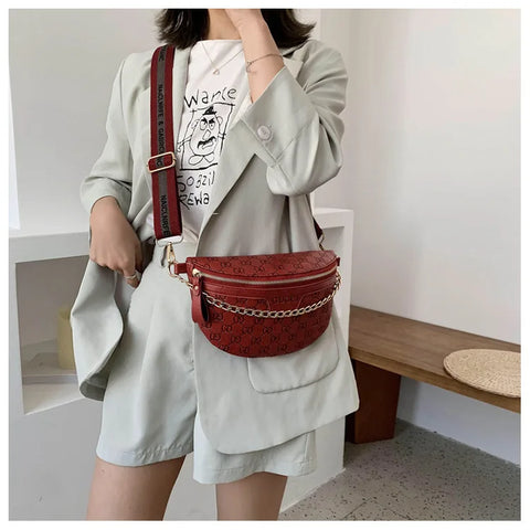 Image of Retro Casual Shoulder Crossbody Women's Bag Large Capacity Korean Fashion Waist Bag Comfortable Wide Shoulder Strap Letter Print-FrenzyAfricanFashion.com