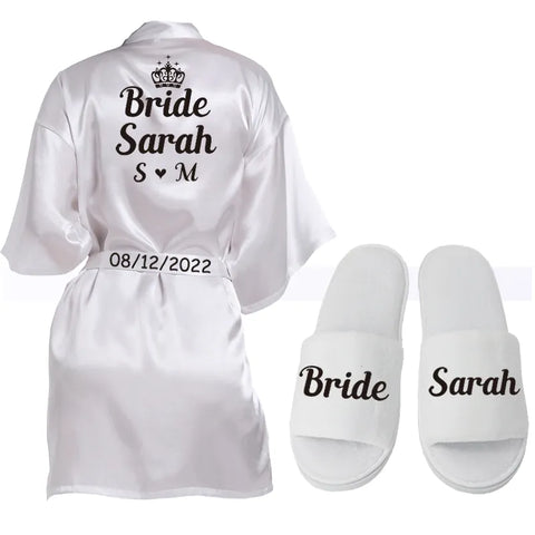 Image of Customized Logo Wedding Bathrobe Faux Silk Bridal Robe Bride Bridesmaid Wedding Robes Woman Bachelorette Hen Party-FrenzyAfricanFashion.com