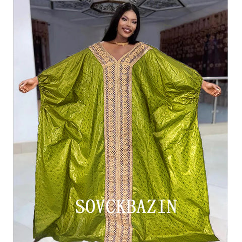 Image of Women Riche Bazin Original Robe Traditional Brocade Embroidery Dress-FrenzyAfricanFashion.com