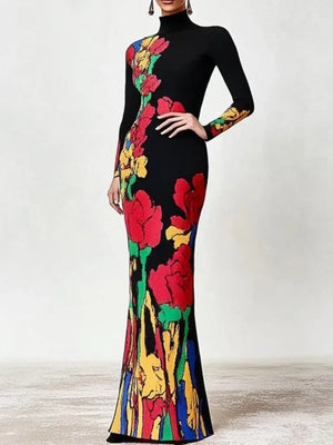 Vintage Elegant Multi-Colored Floral Printed Evening Dresses-FrenzyAfricanFashion.com