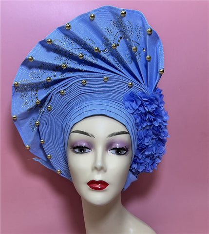 Image of sego gele headtie turbans for women hats for women auto gele headtie already made 2022 aso oke fashion bonnets head wraps-FrenzyAfricanFashion.com