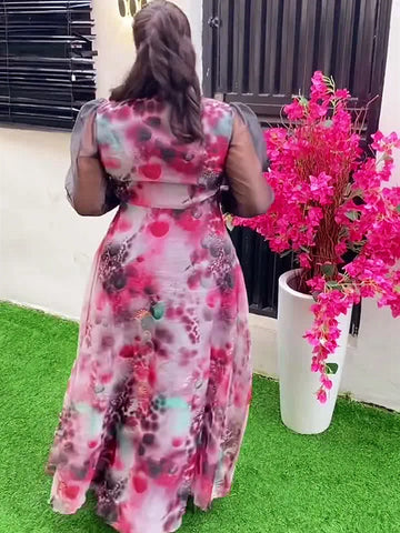 Image of Plus Size African Party Dresses for Women 2024 New Fashion Dashiki Ankara Print Wedding Gowns Elegant Turkey Muslim Maxi Dress-FrenzyAfricanFashion.com