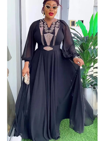 Image of African Maxi Dresses For Women 2024 Plus Size Evening Party Long Dress Africa Clothing Elegant Kaftan Muslim Chiffon Dress-FrenzyAfricanFashion.com