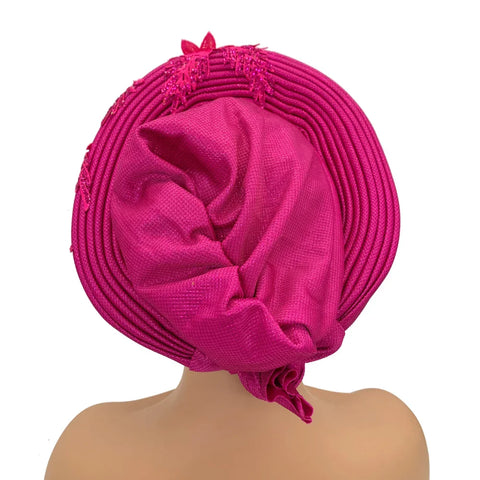 Image of Embroidery Flower African Autogele Headtie Women's Fashion Turban Cap Wedding Gele Party Headpiece Nigeria Female Head Wraps-FrenzyAfricanFashion.com