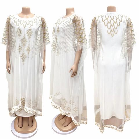 Image of Two-Piece Dresses Women Mesh Caftan Abaya Robe Clothes-FrenzyAfricanFashion.com