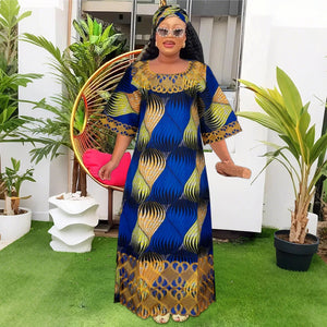 Plus Size African Clothes for Women 2024 New African Dashiki Ankara Print Robe Bazin Design Wax Wedding Party Dresses-FrenzyAfricanFashion.com