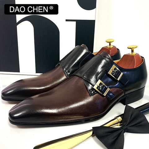 Image of DAOCHEN MEN&#39;S LOAFERS DOUBLE MONK STRAP SHOES GENUINE LEATHER LUXURY MAN DRESS SHOES MIX COLORS OFFICE WEDDING MEN CASUAL SHOES-FrenzyAfricanFashion.com