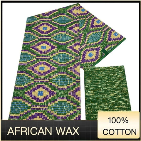 Image of Ankara African Fabric kente gold Real Wax Dress Craft DIY Cotton 4+2yards-FrenzyAfricanFashion.com