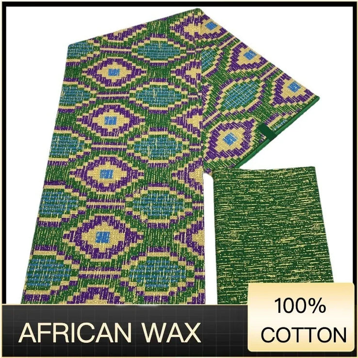 Ankara African Fabric kente gold Real Wax Dress Craft DIY Cotton 4+2yards-FrenzyAfricanFashion.com