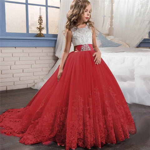 Image of Lace Dress Flower Design Princess Dress Sleeveless Party Ball Gown-FrenzyAfricanFashion.com