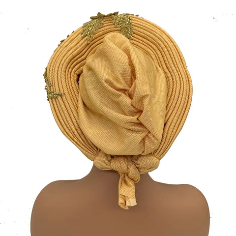 Image of Embroidery Flower African Autogele Headtie Women's Fashion Turban Cap Wedding Gele Party Headpiece Nigeria Female Head Wraps-FrenzyAfricanFashion.com