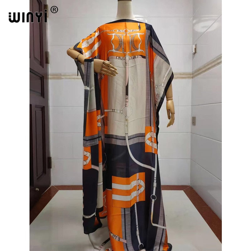 Fancy Abaya Dress Women Print Bohemia Hijab Loose Muslim dress-FrenzyAfricanFashion.com