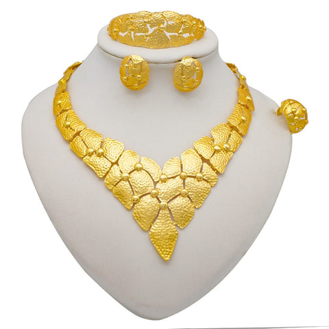 Image of Dubai Jewelry Sets Gold Color Necklace &amp; Earring Set For Women African France Wedding Party Jewelery Ethiopia Bridal Gifts-FrenzyAfricanFashion.com