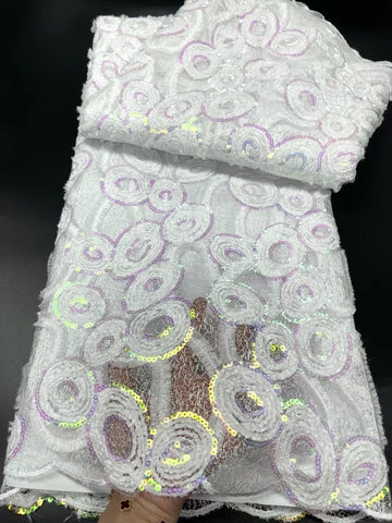 Image of Lace Fabric Embroidery Party Dress Sequins 5yard-FrenzyAfricanFashion.com