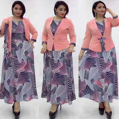 Image of Women Plus Size Office Lady Party Dress with Coat Outfits Robe-FrenzyAfricanFashion.com