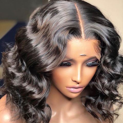 Image of Dillon Short Bob Human Hair pre-plucked body waves and middle part lace wigs.-FrenzyAfricanFashion.com