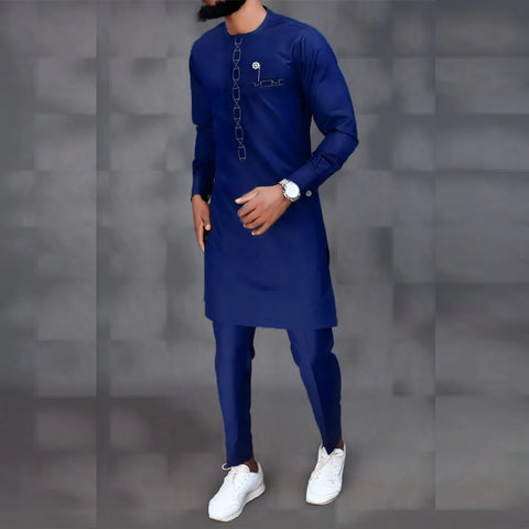 Image of Men's Wedding Suit Two-Piece Trousers T-Shirt Suit Men's Elegant Suit Patchwork Crew Neck Classic Men's Social Suit Dress-FrenzyAfricanFashion.com