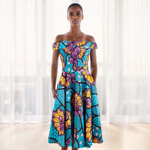 Image of Women Print Off Shoulder Traditional African Clothing Strapless Dress Ankara-FrenzyAfricanFashion.com