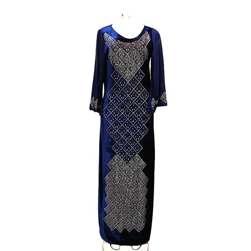 Autumn Dresses Women Abaya Diamonds Maxi Dress Ankara-FrenzyAfricanFashion.com