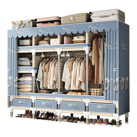 Image of Spacious & Durable Stainless Steel Wardrobe with Dustproof Cover: Ideal Organizer for Bedroom, Dorm, Home-FrenzyAfricanFashion.com