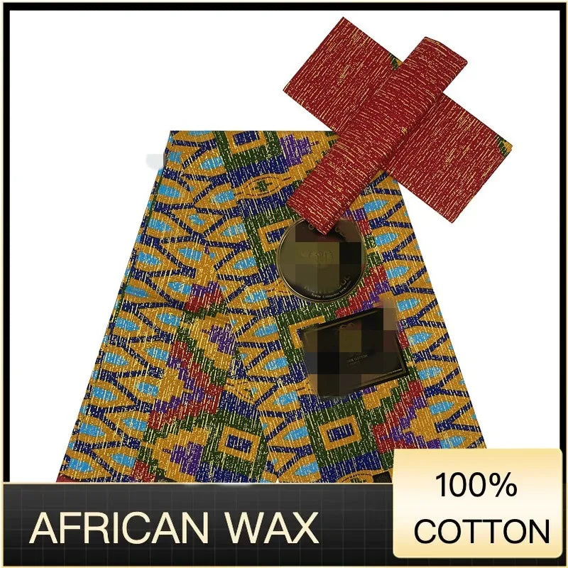 Ankara African Fabric kente gold Real Wax Dress Craft DIY Cotton 4+2yards-FrenzyAfricanFashion.com