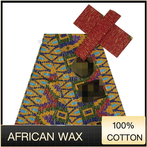 Image of Ankara African Fabric kente gold Real Wax Dress Craft DIY Cotton 4+2yards-FrenzyAfricanFashion.com