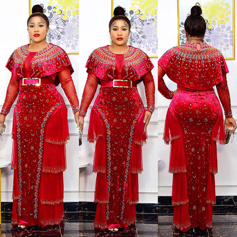 Image of 2022 Bodycon Long Maxi Dress African Dresses for Women Sexy Spring African Women Long Sleeve Plus Size Long Dress-FrenzyAfricanFashion.com