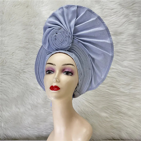 Image of Nigerian gel headgear, with stone bead, already made auto, turban, afro aso ebi gel aso oke, wide brim headgear 7L031502-FrenzyAfricanFashion.com