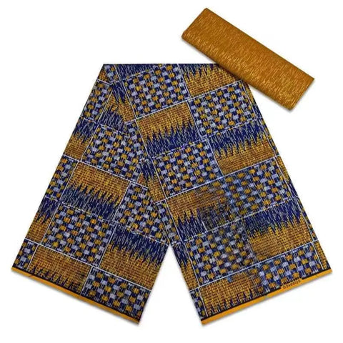 Image of Navy Kente Wax Print Ankara African Fabric Dress Craft DIY Cotton 4+2 yards-FrenzyAfricanFashion.com